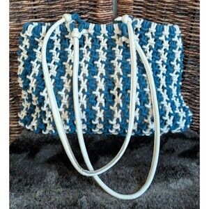 Clare V Sandy Tote Bag Woven Cotton Macrame Leather Double Handles Shoulder Bag